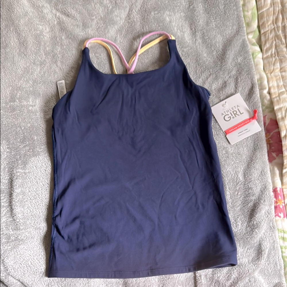 NEW Kids Navy Tank Top with Colorful Straps- top lined with padding